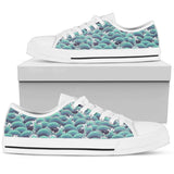 Surf Blue Wave Low Top Shoes For Women White, Black Custom Shoes