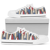 Surf Board Pattern Low Top Shoes For Women White, Black Custom Shoes