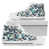 Surf Wave Pattern High Top Shoes For Women, Shoes For Men Custom Shoes