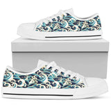 Surf Wave Pattern Low Top Shoes For Women White, Black Custom Shoes