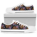 Tiger Head Floral Low Top Shoes For Women White, Black Custom Shoes