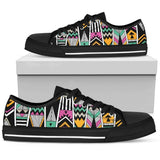 Tribal Aztec Triangle Low Top Shoes For Women White, Black Custom Shoes