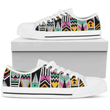 Tribal Aztec Triangle Low Top Shoes For Women White, Black Custom Shoes
