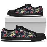 Tropical Flower Pattern Low Top Shoes For Women White, Black Custom Shoes