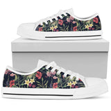 Tropical Flower Pattern Low Top Shoes For Women White, Black Custom Shoes