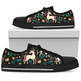 Unicorn In Floral Low Top Shoes For Women White, Black Custom Shoes