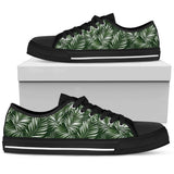 White & Green Tropical Palm Leaves Low Top Shoes For Men, Women