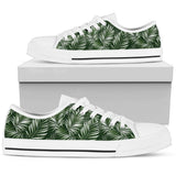 White & Green Tropical Palm Leaves Low Top Shoes For Men, Women