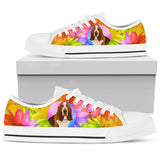 Basset Hound Flowers Low Top Shoes For Women, Shoes For Men Custom Shoes
