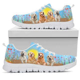 Golden Retriever In Spring Time Petal Sneakers Shoes For Women, Shoes For Men Sneaker Custom Shoes