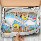 Golden Retriever In Spring Time Petal Sneakers Shoes For Women, Shoes For Men Sneaker Custom Shoes