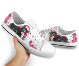 Bernese Mountain Flower And Butterfly Low Top Shoes For Women, Shoes For Men Custom Shoes