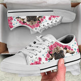 Pug Flower And Butterfly Low Top Shoes For Women, Shoes For Men Custom Shoes