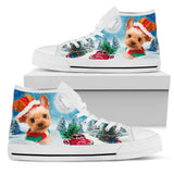Yorkshire Terrier In Xmas High Top Shoes For Women, Shoes For Men Custom Shoes