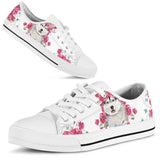 Siberian Husky Flower And Butterfly Low Top Shoes For Women, Shoes For Men Custom Shoes