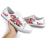 Basset Hound Flower And Butterfly Low Top Shoes For Women, Shoes For Men Custom Shoes