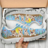 Corgi In Spring Time Petal Sneakers Shoes For Women, Shoes For Men Sneaker Custom Shoes