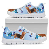 Basset Hound Butterfly Sneakers Shoes For Women, Shoes For Men Sneaker Custom Shoes