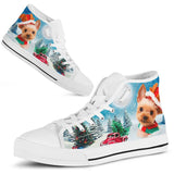 Yorkshire Terrier In Xmas High Top Shoes For Women, Shoes For Men Custom Shoes