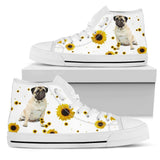 Pug Sunflower High Top Shoes For Women, Shoes For Men Custom Shoes
