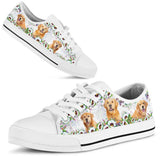 Cute Golden Retriever Flower Low Top Shoes For Women, Shoes For Men Custom Shoes