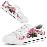 Pug Flower And Butterfly Low Top Shoes For Women, Shoes For Men Custom Shoes