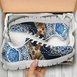 Heeler Blue Flowers Sneakers Shoes For Women, Shoes For Men Sneaker Custom Shoes