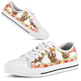 Sloth Beautiful Flowers Low Top Shoes For Women, Shoes For Men Custom Shoes
