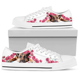 German Shepherd Flower And Butterfly Low Top Shoes For Women, Shoes For Men Custom Shoes