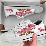 Basset Hound Flower And Butterfly Low Top Shoes For Women, Shoes For Men Custom Shoes