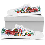 Penguin Red Car Low Top Shoes For Women, Shoes For Men Custom Shoes