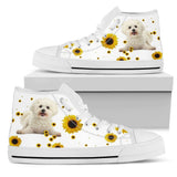 Bichon Frise Sunflower High Top Shoes For Women, Shoes For Men Custom Shoes