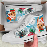 Yorkshire Terrier In Xmas High Top Shoes For Women, Shoes For Men Custom Shoes