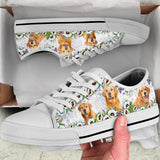 Cute Golden Retriever Flower Low Top Shoes For Women, Shoes For Men Custom Shoes