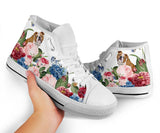 Bulldog Flower High Top Shoes For Women, Shoes For Men Custom Shoes