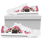 Pug Flower And Butterfly Low Top Shoes For Women, Shoes For Men Custom Shoes
