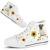 Pug Sunflower High Top Shoes For Women, Shoes For Men Custom Shoes
