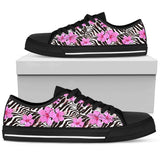 Zebra Pink Hibiscus Low Top Shoes For Women White, Black Custom Shoes