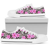 Zebra Pink Hibiscus Low Top Shoes For Women White, Black Custom Shoes
